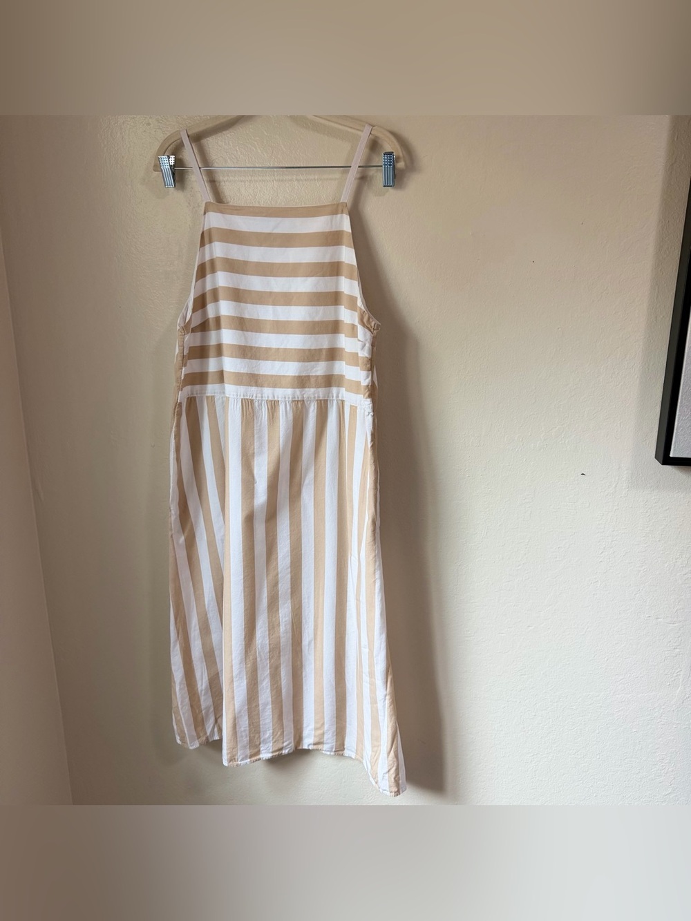 & Other Stories Striped Cotton Midi Dress Size 8 Tan White Mixed Stripe Sundress - Picture 3 of 12